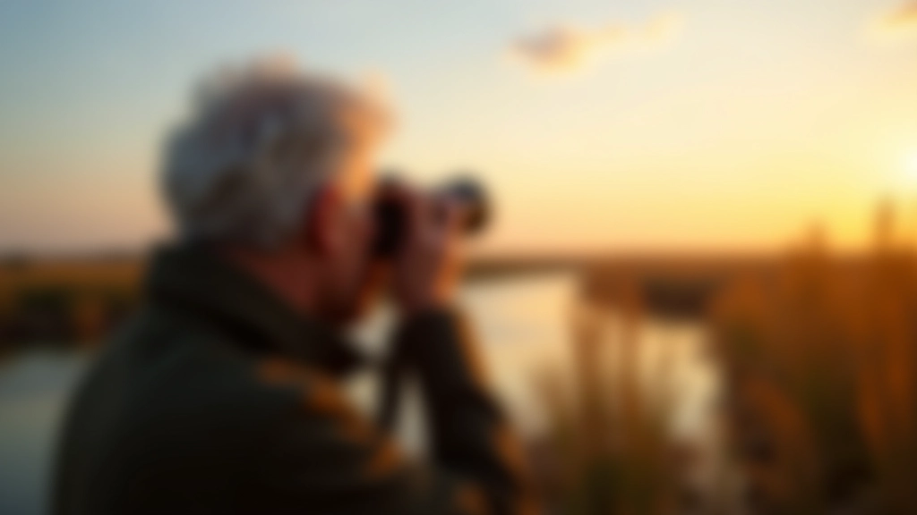 Fotograaf met professionele camera en telelens gericht op vogels boven het water in een natuurreservaat