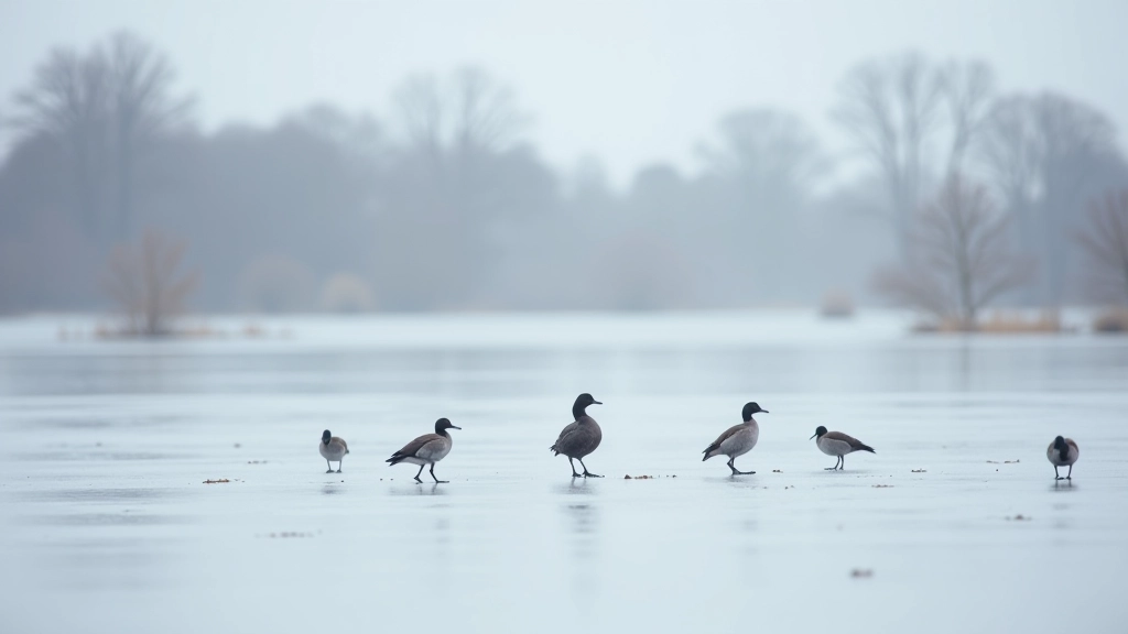 Winterlandschap van bevroren Lauwersmeer met overwinteraars zoals tafeleenden en pijlstaarten